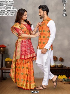 Royal Ikat Couple Set-Cotton Silk Traditional Kurta/<b>Kurti</b> for Wedding - Product Image 4