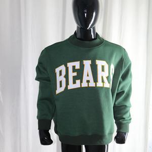 BEARS HUNTER GREEN <b>Mock</b> <b>Neck</b> Sweatshirt 100% WHITE Applique Embroidery wide <b>neck</b> Sweatshirt Finer Threads - Product Image 2
