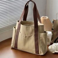 Sac fourre-tout en toile grande capacité avec lettres imprimées, polyvalent, pour les trajets quotidiens, le travail, les cours, avec plusieurs poches, à porter sous le bras