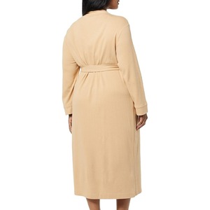 Robe de chambre longue en coton gaufré et fibre de bambou pour femme, col en V, manches longues, douce, respirante, décontractée, couleur unie, avec cordon de serrage - Product Image 5