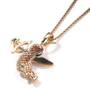 925 Silver Rhodium Plated Moissanite <b>Angel</b> Pendant with Black Head Wings Luxury Themed Wedding Hiphop <b>Charm</b> Unisex Everyday Wear - Product Image 3