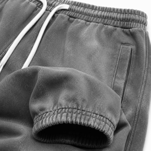 Pantalon de jogging déchiré gris délavé en polyester pour homme, taille haute, cordon de serrage, décontracté, poches latérales, tricoté mi-lourd, automne - Product Image 6
