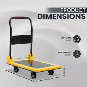 Material Handling Platform Cart 200 Kg | Foldable Metal <b>Trolley</b> with Cushioned Grip for Warehouse & Office - Product Image 3