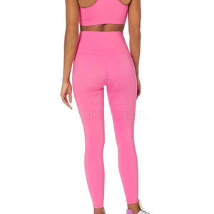 High Waist Pink <b>Leggings</b> Full <b>Length</b> Solid Color Stretch Knitted Women's Workout Pants All Seasons Basic Style - Product Image 3