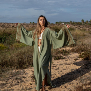 Yoga Cotton <b>Kimono</b> Meditation Robe With Mantra Block Print Ceremony And Festival Wear Women’s Layering Piece - Product Image 1