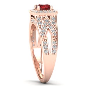 REYES Luxury 14K Solid Gold Round Cut 0.4 Carat Garnet Gemstone Halo <b>Ring</b> GRA Certified Moissanite Engagement <b>Rings</b> For Her - Product Image 3