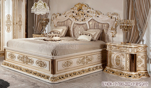 Cama King Size de diseño real con mesitas de noche, conjunto de muebles de dormitorio tallados a mano de calidad superior, diseño barroco - Product Image 3