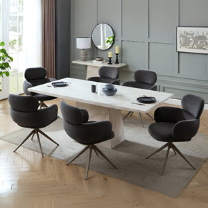 Juego de Comedor de Mármol de Lujo con 6 Sillas, Base Metálica Sólida, Diseño Minimalista para el Hogar - Product Image 1
