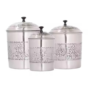 Contenants de rangement cylindriques en cuivre brillant avec couvercles métalliques hermétiques, ensemble artisanal vintage pour la conservation des aliments dans la cuisine - Product Image 4
