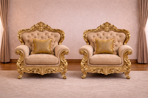 Luxurious Imperial Style Gold Finish Handicrafted <b>Square</b> Teak Wood Sofa <b>Set</b> Customizable Size Antique Living Room Furniture - Product Image 3