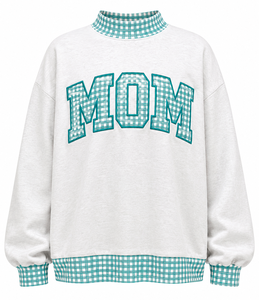 Sudadera informal oversize de cuello simulado para mujer, gris oscuro con estampado de guinga, manga larga, ajuste holgado, forro polar - Product Image 5