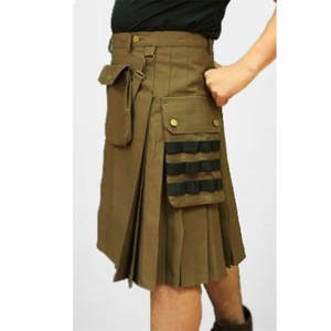 Kilt écossais marron pour homme / Kilt tactique en coton avec poches cargo Vente en gros 2026 - Product Image 3