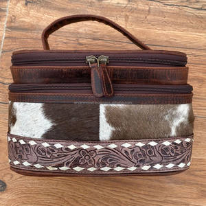 Newest 2024 Luxury Hand Tooled Floral <b>Travel</b> Cosmetic <b>Bag</b> <b>for</b> Women's Western Hair on Cowhide Multifunction Makeup Organizer <b>Bag</b> - Product Image 4
