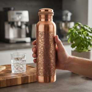 Eco Friendly Handcrafted Modern <b>Copper</b> <b>Bottle</b> Hammered 1 Liter Ayurvedic Health Drinkware Leak Proof Pure <b>Copper</b> from India - Product Image 4