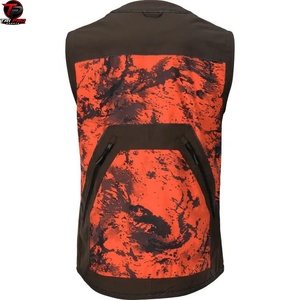 Gilet de chasse pour homme, imprimé camouflage orange, sans manches, col en V, multi-poches, softshell respirant, sécurité en plein air, été - Product Image 4