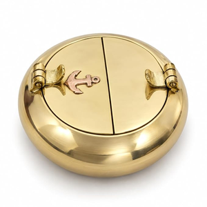 Brass Nautical <b>Ashtray</b> with Anchor Emblem Round Hinged Lid Polished Brass Finish Copper Anchor Detail Dual Hinged Cover - Product Image 4