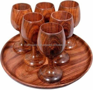 Juego de vino rústico hecho a mano, copas de vino de madera oscura con bandeja, juego de Bar de madera Natural, Juego de vasos al por mayor - Product Image 1