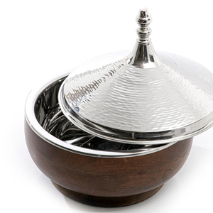 Deluxe Quality Wooden Handmade Arabic Hot Pot Casserole Stainless Steel Lid Tabletop Kitchen Food Warmer Serving Pot - Product Image 1