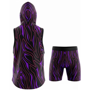 Custom Purple Yellow Basketball Jersey Set Hooded Tank Top Shorts Sublimated Moisture Wicking Unisex Adult Athletic Wear - Product Image 5