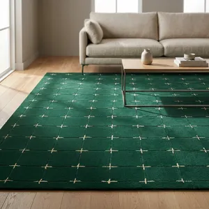 Tapis rectangulaire moderne à motif géométrique, en laine tuftée et acrylique, avec envers antidérapant en caoutchouc, pour salon, vert crème - Product Image 2