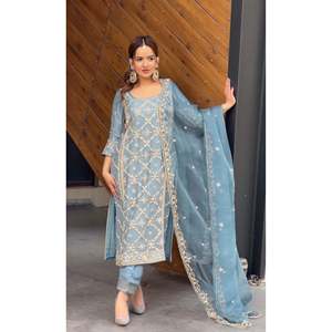 Top de diseñador para mujer y conjunto Dupatta elegante para fiesta Plazzo Look - Product Image 4