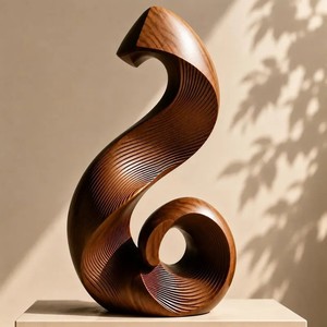 Sculpture abstraite en bois moderne, faite à la main, décoration artistique pour table, ornement pour salon - Product Image 4