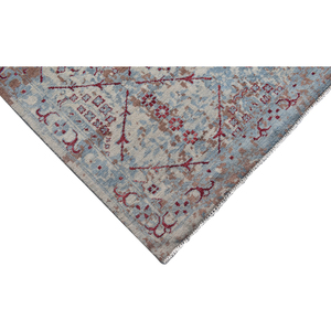 Tapis en laine marocain bleu vintage noué à la main, à poils ras, style treillis, pour salon, chambre et hôtel - Product Image 4