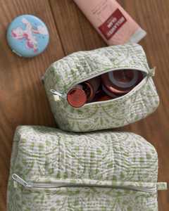 Quilted Cotton Beauty/Travel Pouches Set 3 <b>Makeup</b> Storage Zipper Bags Hand printed Bags Pouch Jewelry Toiletry Shaving Cotton - Product Image 3