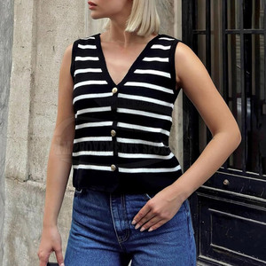 Nouvelle arrivée coton fait recadrée tricoté gilets respirant léger femmes recadrée tricoté gilet - Product Image 2