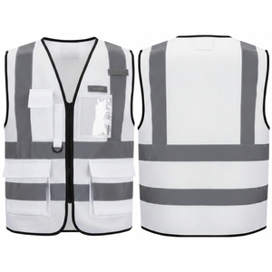 Gilet de travail réfléchissant bleu pour homme avec plusieurs poches, respirant, en maille, fermeture éclair, vêtement d'extérieur décontracté pour l'été - Product Image 2