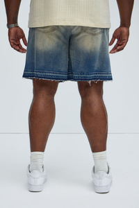 Pantalones cortos de mezclilla para hombre, de cintura alta, lavados a la piedra, con dobladillo sin rematar y detalles rasgados, estilo casual de verano, 100% algodón, corte recto. - Product Image 3