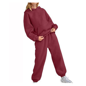 Conjunto deportivo informal de algodón de color sólido con capucha, estilo oversized, para mujer. - Product Image 4