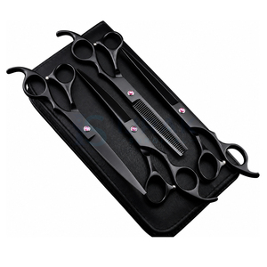 Ensemble de ciseaux de coiffure professionnels en acier inoxydable 440C, lame tranchante, manche long, pour droitiers, outils de salon de coiffure, noir - Product Image 1