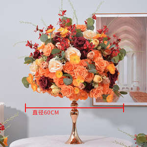 Décoration de table pour événement de mariage d'automne, grand centre de table, fleur rouge orange, grande boule de fleurs artificielles |   Horti Club - Product Image 4
