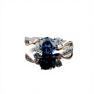 Anillo de diamantes de moissanita azul y blanca de Plata de Ley 925, hermoso anillo de compromiso de plata de ley, regalo para ella - Product Image 3