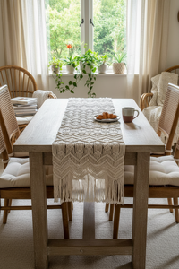 Tissus décoratifs, nappes en coton blanc faites à la main, style bohème, design noué moderne, chemin de table pour la décoration de la maison, 14x78 pouces - Product Image 5