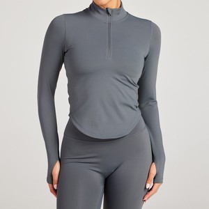 Sudadera de media cremallera personalizada al por mayor de alta calidad para mujer, de manga larga, para yoga, deporte, fitness y running, ajustada, para otoño e invierno. - Product Image 5