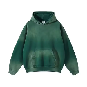 เสื้อฮู้ดดี้สีเขียวมิ้นท์ไล่เฉดแบบวอช ผู้ชาย ทรงโอเวอร์ไซส์ ไหล่ตก มีกระเป๋าจิงโจ้ สไตล์ลำลอง สตรีทแวร์ - Product Image 3
