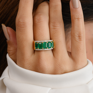 18K Yellow Gold Five Stone Emerald Eternity Wedding Band Ring for Women - Product Image 1