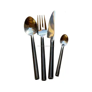 High Selling Hand Forged Metal Gold Finishing Kitchen Cutlery Includes Tea Spoons Knives Forks Wholesale