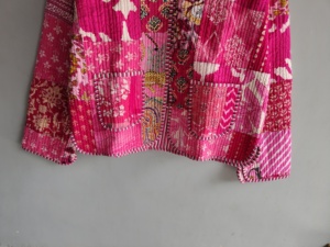 Pink Quilted <b>Patchwork</b> <b>Jacket</b> Women's V-Neck Three Quarter Sleeve Cotton Spring Style Regular Length Hand Embroidery Design gift - Product Image 5