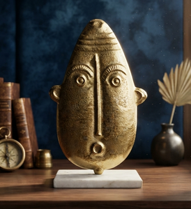 Sculpture de visage en aluminium moulé avec sculptures antiques dorées personnalisées pour la décoration intérieure, objet décoratif abstrait pour bar - Product Image 1