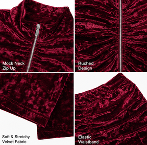 Women's Crushed Velvet <b>Crop</b> Top & Flare Pants Set Full Sleeve <b>Zip</b>-<b>Up</b> Tracksuit Casual Streetwear 2 Piece Outfit - Product Image 5