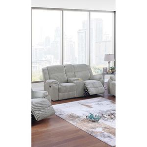 Divano Reclinabile a Due Posti in Tessuto Effetto Velluto, Colore Cenere, per Soggiorno - Product Image 3