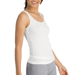 <b>Women's</b> <b>White</b> Knitted <b>Tank</b> <b>Top</b> Scoop Neck Sleeveless Regular Length 100% Cotton Breathable Casual Style - Product Image 1