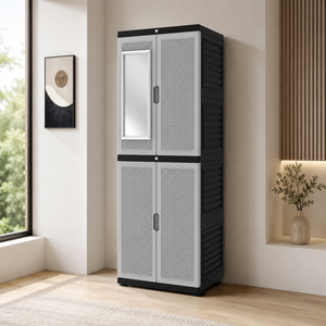 Nandos Portable Plastic Clothes Cabinet/<b>Wardrobe</b> Gray Rattan Design <b>with</b> <b>Mirror</b> Large Capacity Eco-Friendly Storage for Bedroom - Product Image 1