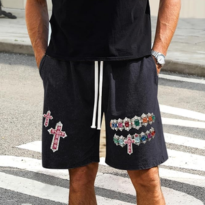 Pantalones Cortos de Hombre Rosa 100% Algodón Tejido Liso con Cordón, Logo Frontal, Estilo Urbano, Ecológicos, Transpirables, Casuales, de Cintura Media - Product Image 4