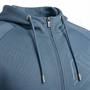 Chándal Azul con Capucha para Hombre, Cierre Completo, Color Sólido, Ropa Deportiva Informal con Bolsillos Laterales, Corte Regular, Ropa de Otoño - Product Image 6