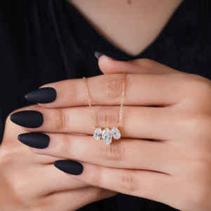 Oval Cut Lab Grown Diamond Pendant S925 Sterling <b>Silver</b> Yellow Gold Plated Luxury 3 Piece EF Clarity <b>Charm</b> Gift for Women - Product Image 5