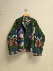 Luxury Emerald Velvet Suzani Embroidered Jacket <b>for</b> <b>Women</b> Colorful Fish Motif Bohemian Ethnic <b>Coat</b> Wholesale Fashion Exporter - Product Image 1